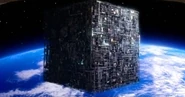 Borg cube ship over earth