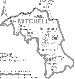 Map of Mitchell County North Carolina With Municipal and Township Labels