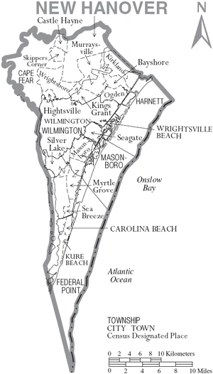 Map of New Hanover County North Carolina With Municipal and Township Labels
