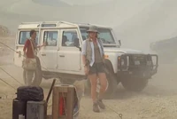 Charlotte and the Land Rover Defender 110.JPG