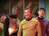 Kang, Sulu, Kirk, Spock in engineering