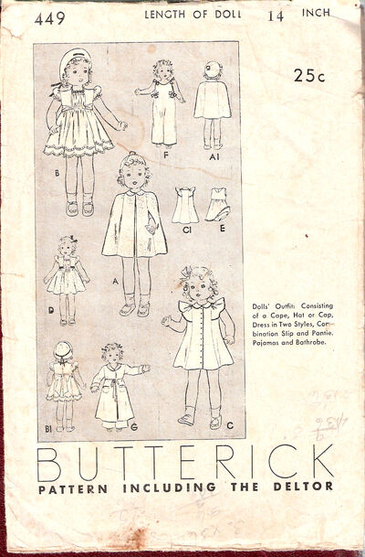  Baby Doll Clothes on 1923  14 Inch Doll  Butterick 449 Dolls  Outfits  Consisting Of A