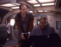 Sisko and Edington talking on a Runabout (DS9)