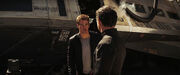 James T. Kirk Chris Pine accepting Christopher Pike Bruce Greenwood's offer