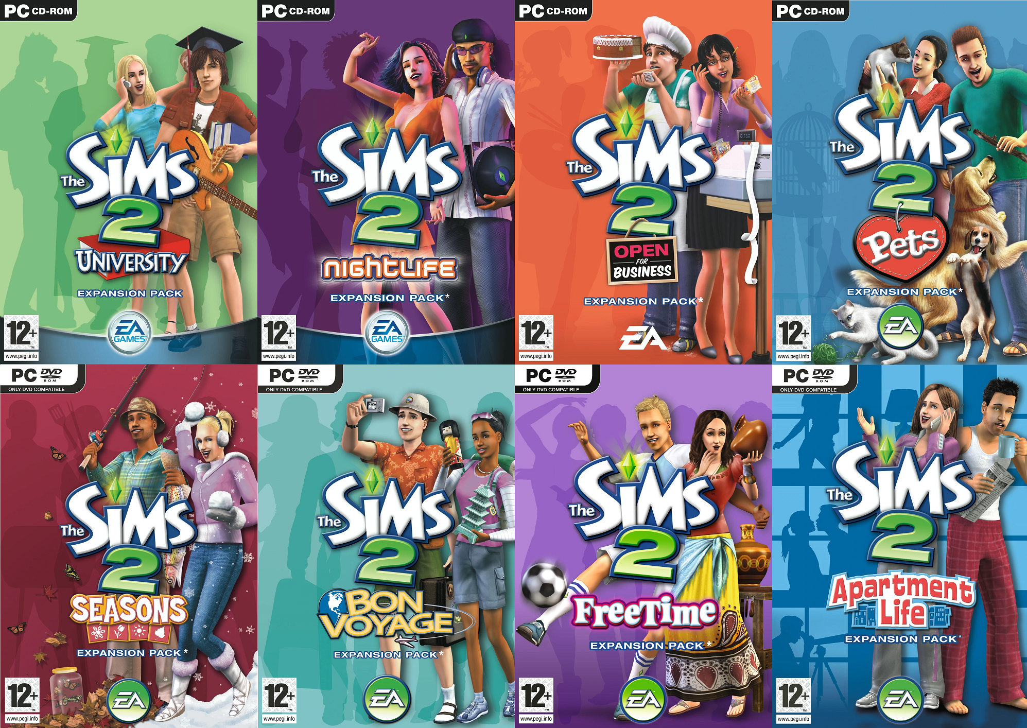 list of all the sims 2 expansion packs