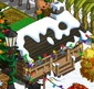Log cabine with snow and lights