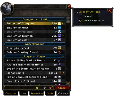 Currency tab