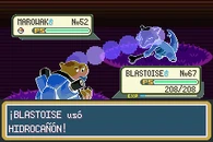 Blastoise usando Hidrocañón en verde hoja
