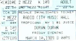 DURAN DURAN TICKET MARCH 1989 Big Electric Thing 1989