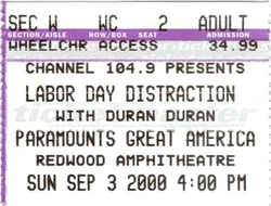 Ticket duran duran 3 sep 2000 great america