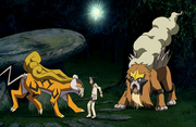 P13 Raikou y Entei protegiendo la onda del tiempo