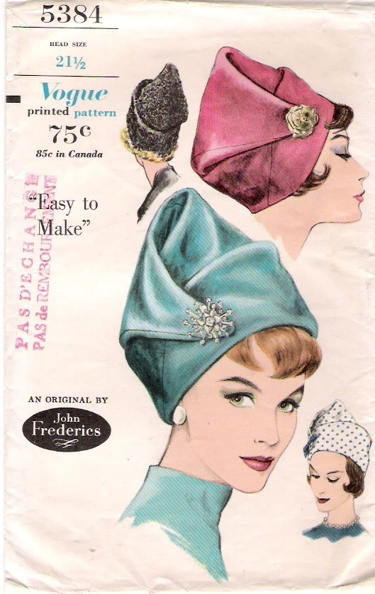 Vogue 5384 1960s John Frederics hat pattern