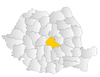 Map of Romania highlighting Braşov County