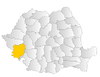 Map of Romania highlighting Caraş-Severin County