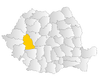 Map of Romania highlighting Hunedoara County