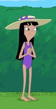 Stacy's purple swimsuit