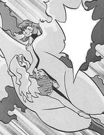 Karen clinging onto Moltres' underside