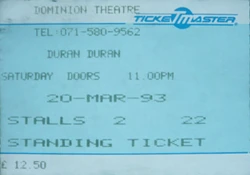 Ticket duran duran event Dominion Theatre, London (UK) - 20 March 1993