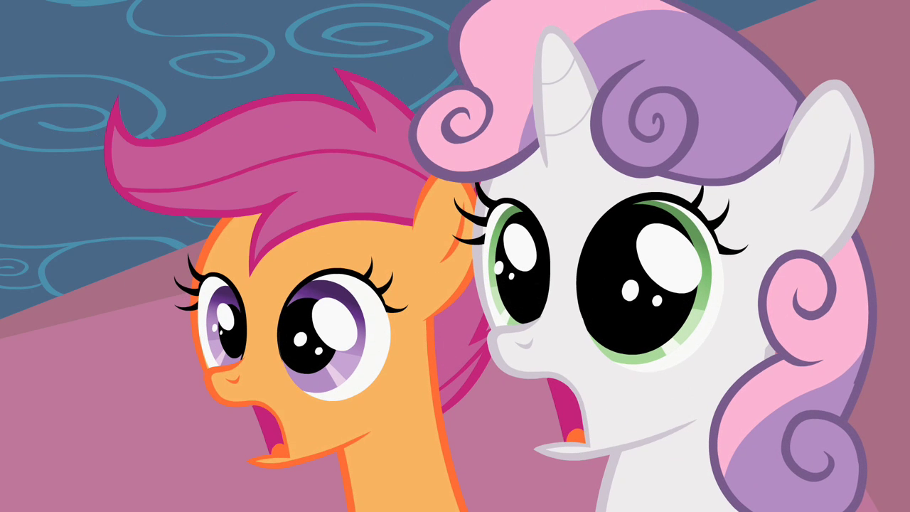 Scootaloo and sweetie belle shocked. 