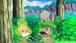 EP728 Axew con peinado afro junto a Sewaddle y Pidove