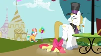 Apple Bloom falling near snobby stallion S2E17