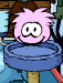 Pink Puffle playing with furniture