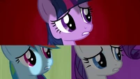 Twilight, Rainbow and Rarity dismayed S2E21