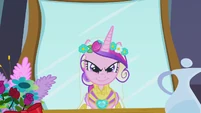 Chrysalis as Cadance looking at mirror menacingly S2E26