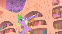 Spike placing the ruined book back to the shelf S1E24