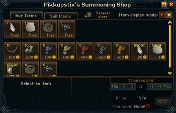 Pikkupstix's Summoning Shop stock