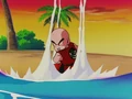 Krillin blasts an energy wave