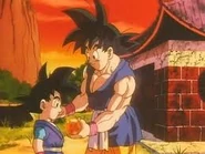 Goku enseñandole a goku jr.que hay que hacer para invocar a shenron