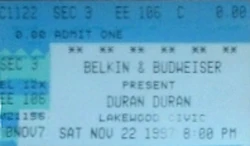 Lakewood Civic Auditorium, Lakewood (Cleveland), OH, USA WIKIPEDIA DURAN DURAN TICKET STUB