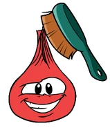 Red puffle brushing