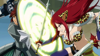 Dan parrying Erza's attack with his Ricochet