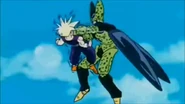 Cell golpeando a Gohan