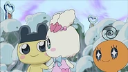 Mametchi and Lovelitchi holding hands
