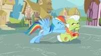 Rainbow Dash pushing Granny Smith S2E08