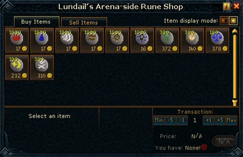 Lundail's Arena-side Rune Shop stock