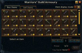 Warriors' Guild Armoury stock