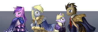 Sparkler, Derpy Hooves, Dinky Doo, and Doctor Whooves