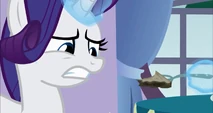Rarity looks disgusted at the pie S3E9