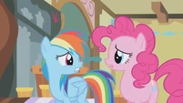 Rainbow Dash turns to look at Pinkie Pie S1E05