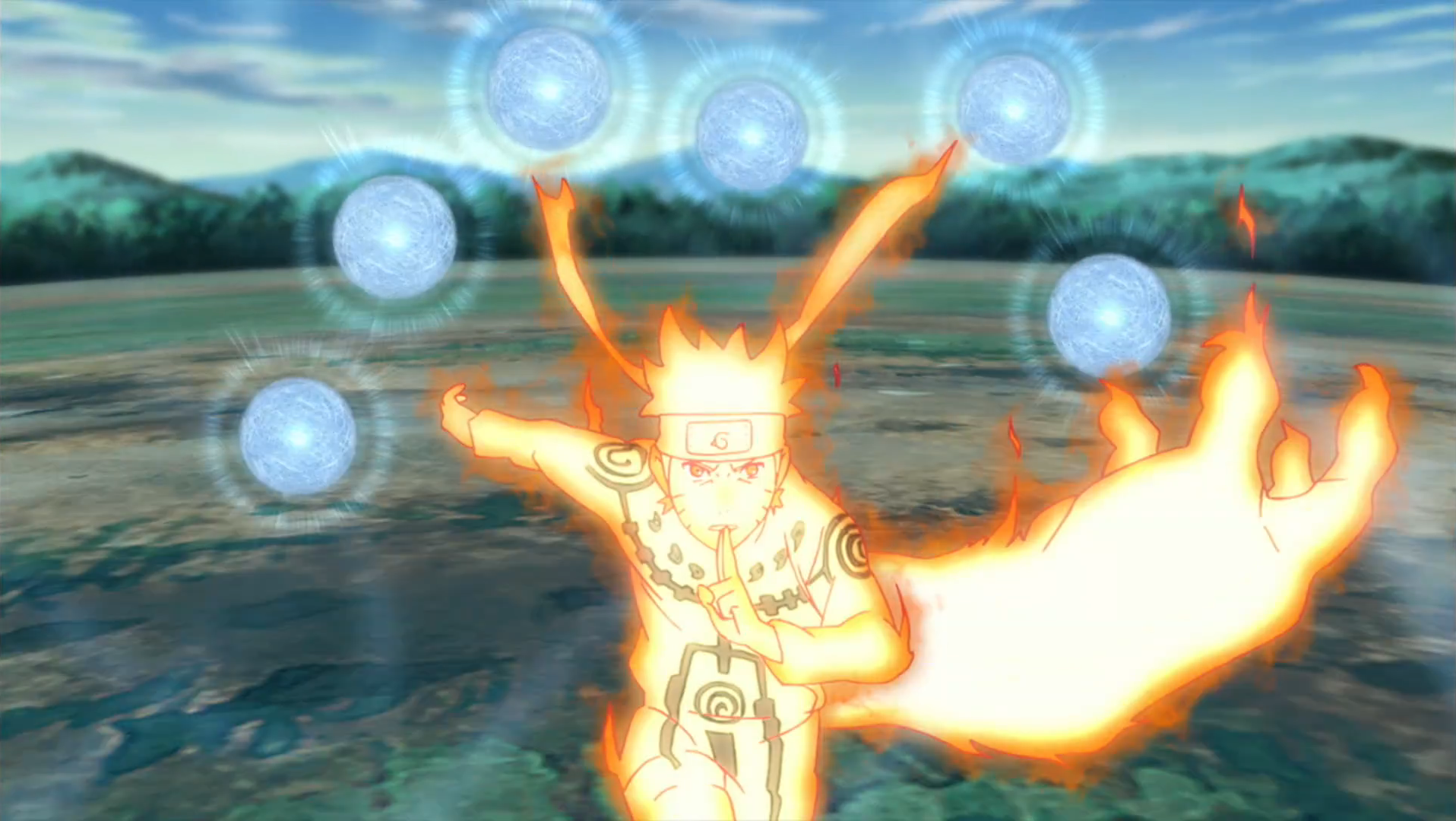 Naruto in Nine-Tails Chakra Mode. 