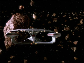 Enterprise in Orelious IX asteroid field