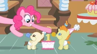 Pinkie Pie smiling at twins S2E13