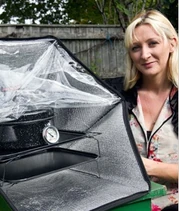 Kate Rowland with Sunflair solar oven