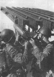 Soviets Re-loading a Katyusha Rocket  launcher during the Battle of Vladimir.