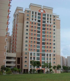 A fairly typical Sundaraporean condominium, with attractive bright colors and simplified European motifs
