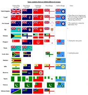 Flags of a few countries that use british style ensigns
